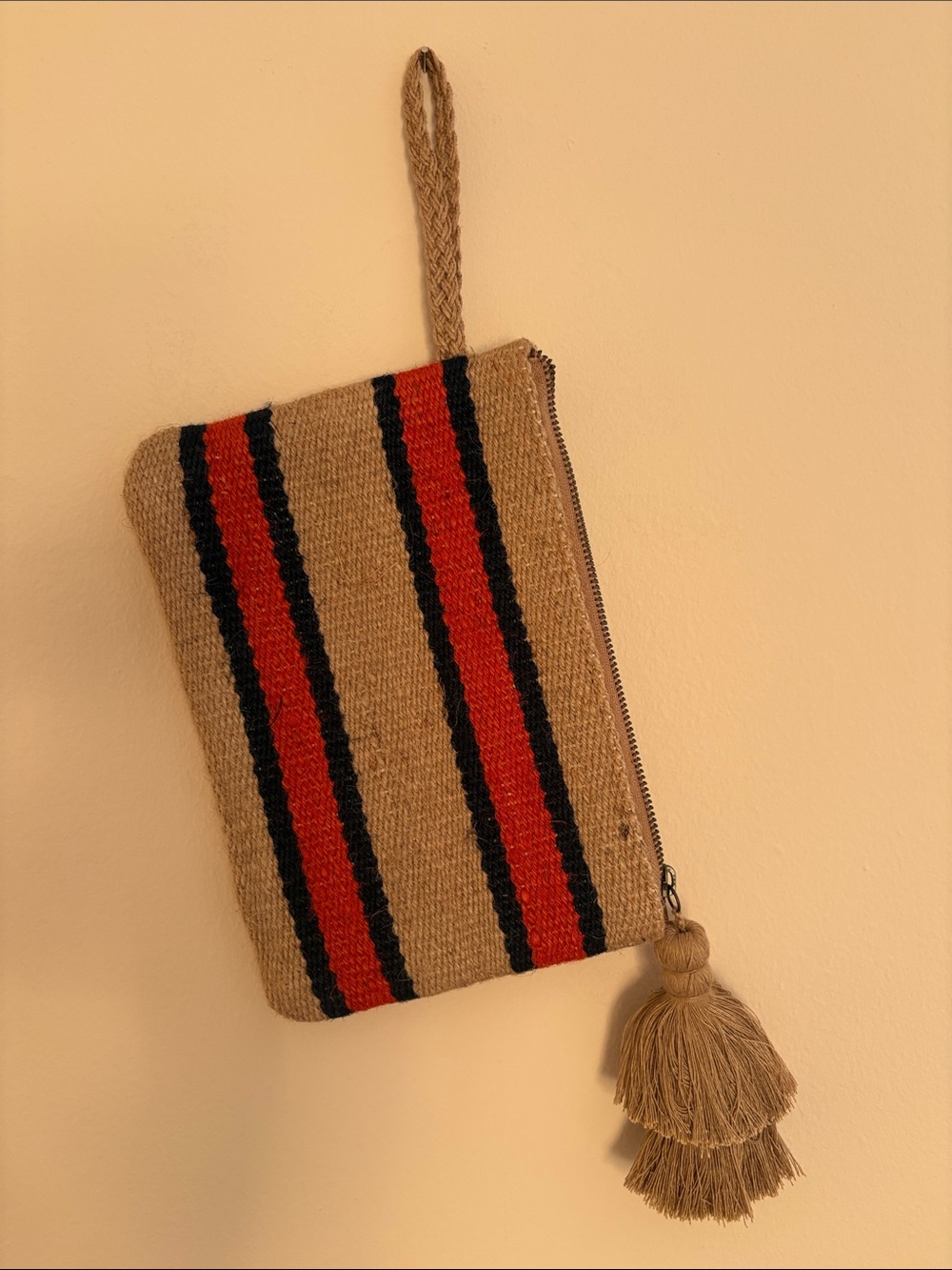 J. Jill Woven Wristlet Clutch in Natural with Red & Black Stripes